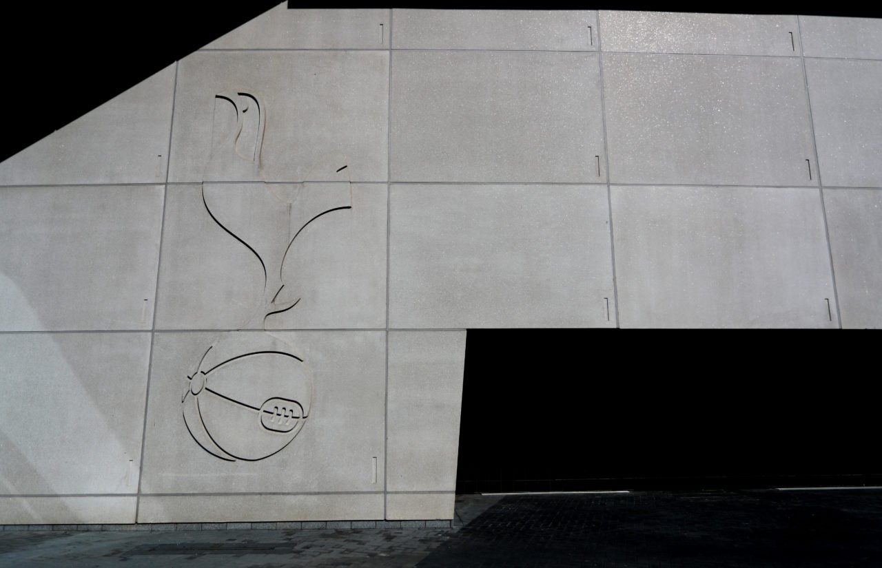 The Tottenham Hotspur badge seen on the side of Tottenham Hotspur Stadium