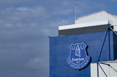 Everton club crest displayed on the outside of Goodison Park