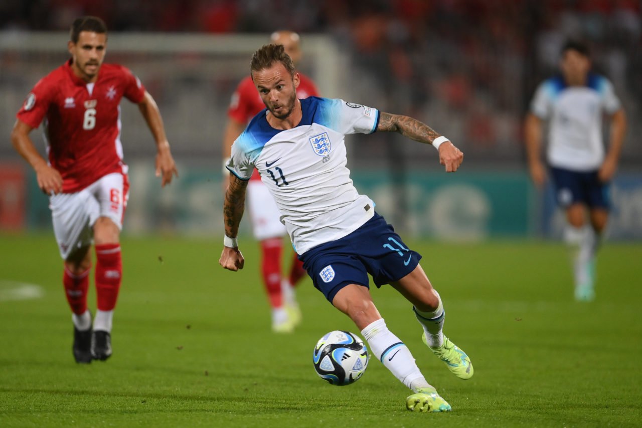 James Maddison of England runs with the ball during the UEFA EURO 2024 qualifying round group C match between Malta and England