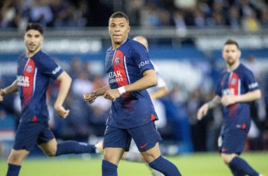 Kylian Mbappe looks on